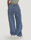 Wide Leg Flap Pocket Jeans Mid Blue