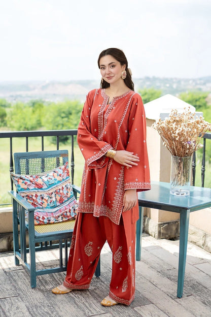 Rust Orange Embroidered Lawn Co-Ord Set 2 Piece – MJ Collections